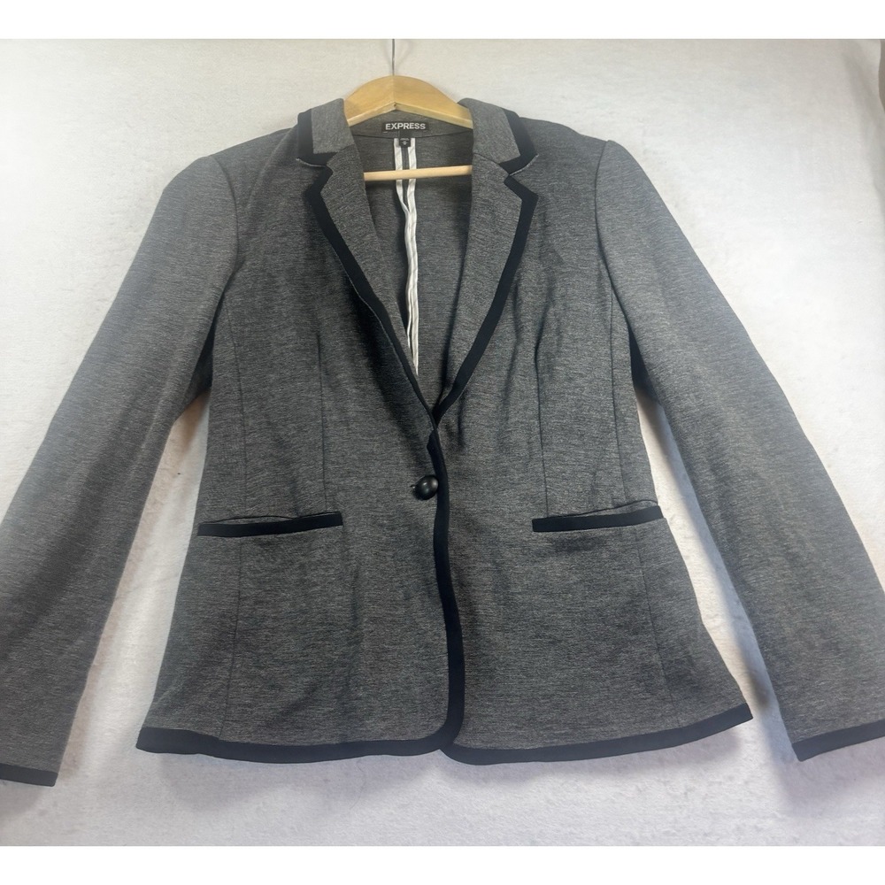 Express Ponte Knit Blazer Sz Small Black Piping Accent Pockets Stretch Casual